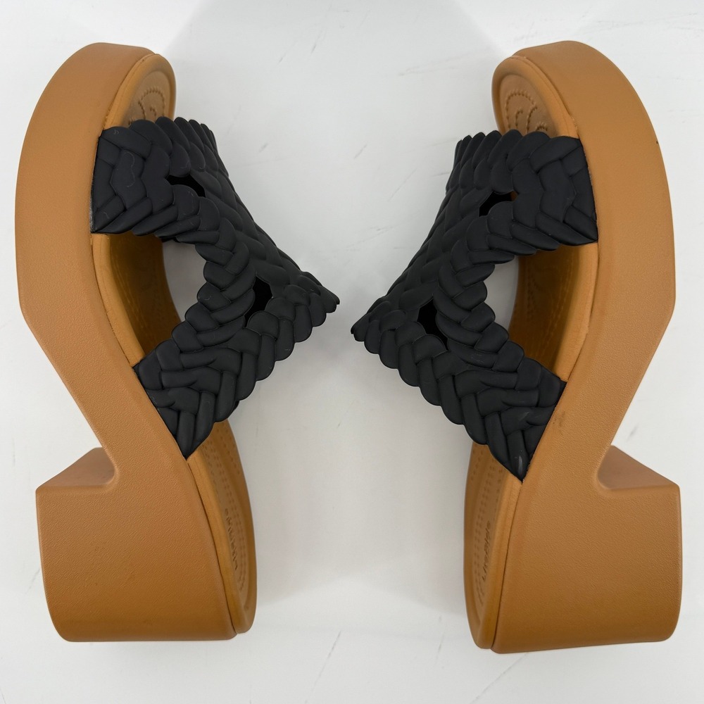 Crocs Brooklyn Woven Slide Block Heels Sandals Black Women 9 Chunky Y2K Comfy - Picture 6 of 9